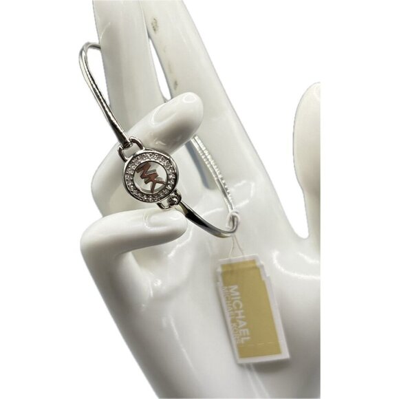 Michael Kors Open-Work Logo Initials Crystal Polished Stainless Steel Bracelet - Picture 2 of 5